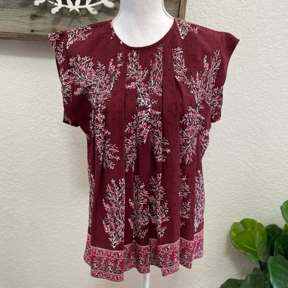Madewell silk pleated front blouse top red size M